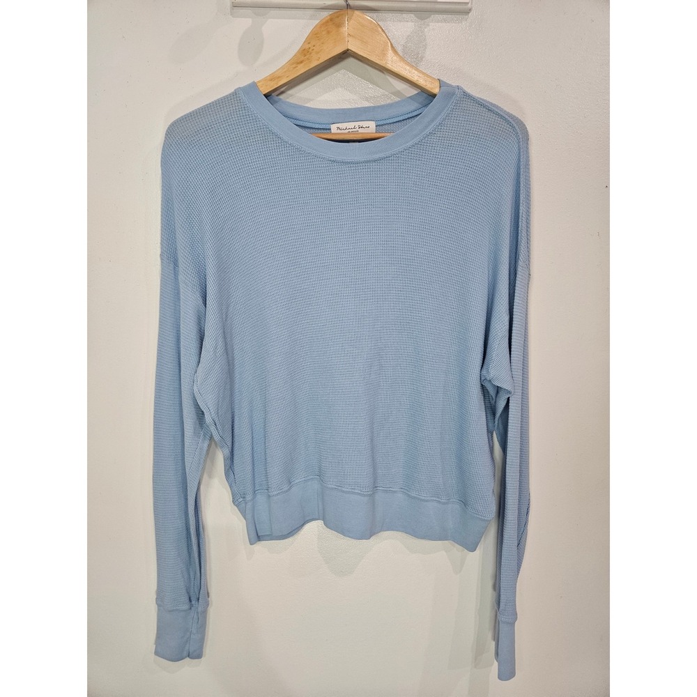 Michael Stars Light Blue Waffle Knit Long Sleeve Thermal Top Small Relaxed Fit